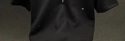 Spring New Heavy Work Light Luxury Custom Short Sleeve T-shirt Top Meteor Full Diamond T-shirt Round Neck Short Sleeve