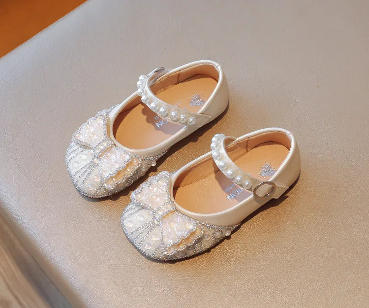 Children's Leather Shoes Bling Sequins Bowknot Princess Shoes for Girls Sweet Chic Kids Causal Wedding Shoes Shallow Versatile