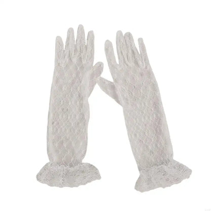 1 pair Lace Gloves for Little Kids Ages 3 to 12 Year Flower Girls Mittens White
