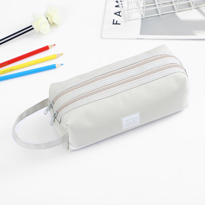 Large Capacity Canvas Pen Case Double Layer Pencil Pouch Middle Primary School Stationery Organizer Storage