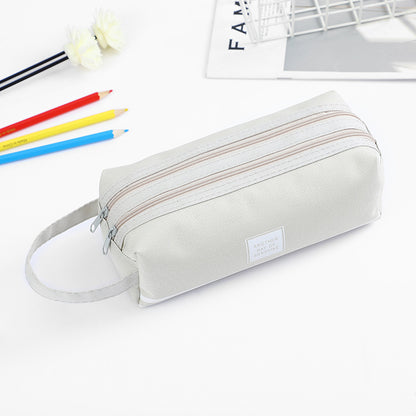 Large Capacity Canvas Pen Case Double Layer Pencil Pouch Middle Primary School Stationery Organizer Storage