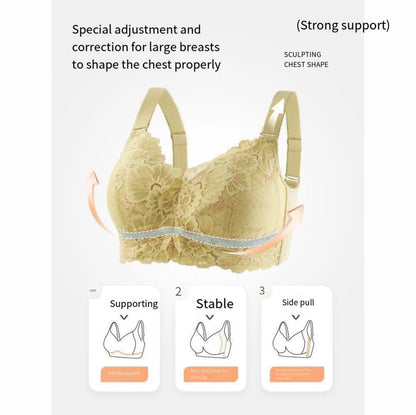 Lace honeycomb cup underwear plus size underwired full cup breathable anti sagging tucked pair breast bra