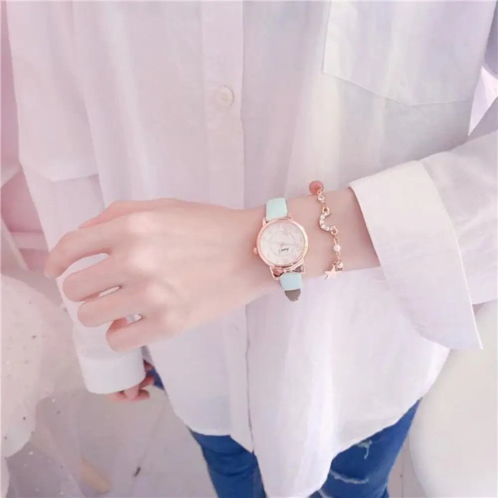 High Quality Quartz Clock Watch Bracelet Set Leather Watchband Casual Quartz Watch Cute Cat Ear Bracelet (Available)
