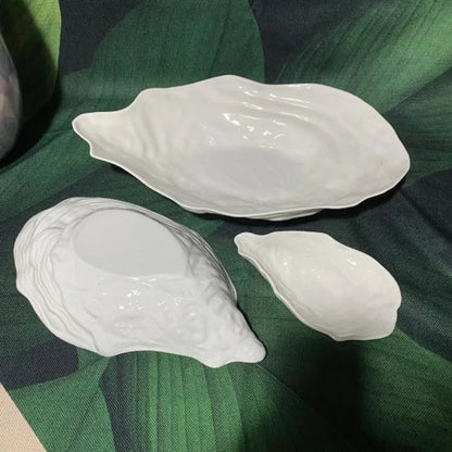 Pure White Oyster Bowl Plate Irregular Ceramic Bowl Shaped Salad Fruit Bowl Main Course Decorative Plate Household Tableware