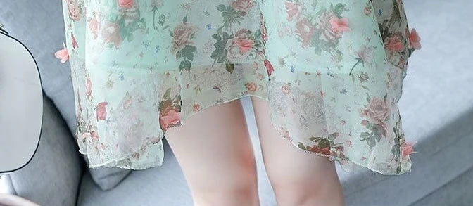 Chiffon Floral V-neck Ruffle Woman Dress Promotion Elegant and Pretty Korean Style Fashion Summer 2025 Chic Dresses for Women