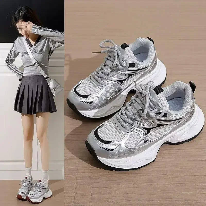 Dad Sneakers Women's Spring Summer 2025 New Style Versatile White Thick Bottom Heightening Running Sports Shoes