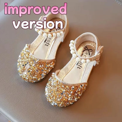 Kids Flat Shoes Soft Sole Girls Princess Shoes Mid To Large Child Choir Stage Performance Shoes Girl Silver Formal Dress