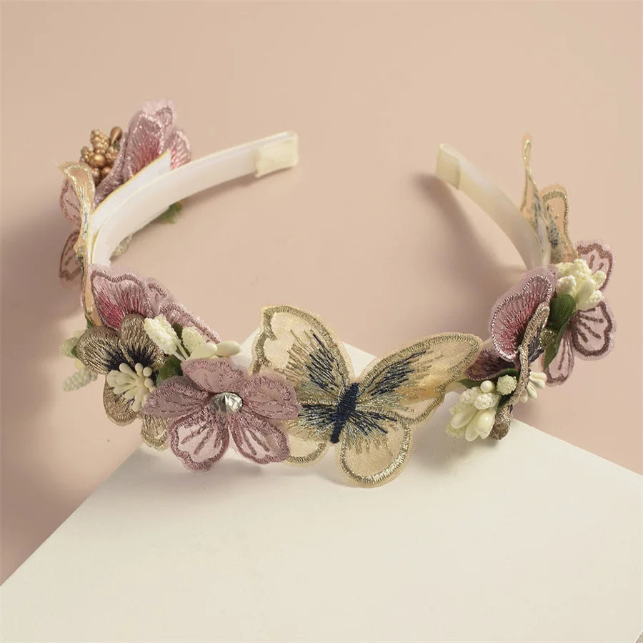 Advanced Handmade Flower Girls Headbands Cute Pearl Feather Wedding Crown Princess Dance Party Headwear Fashion Hoop Accessories