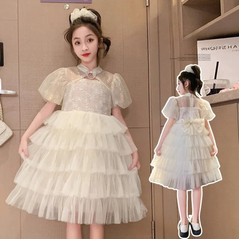 Girls Party Dresses Children Sleeveless Butterfly Embroidery Tulle Bowknot Pageant Gown Newborn Baby Birthday Princess Dress