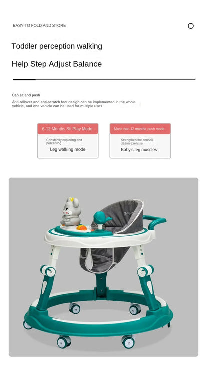 Lazychild Baby Walker 8-gear Adjustable Multi-function Anti-O-leg Anti-rollover Folding Baby Starting Car 5-18 Months Hot New