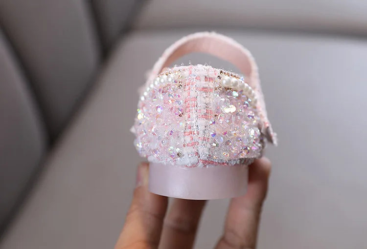 Girls Shoes Bling Single Shoes for Stage Performance Mary Janes Bow Crystal Glitter Wedding Flats Dance Party Leather Shoes New