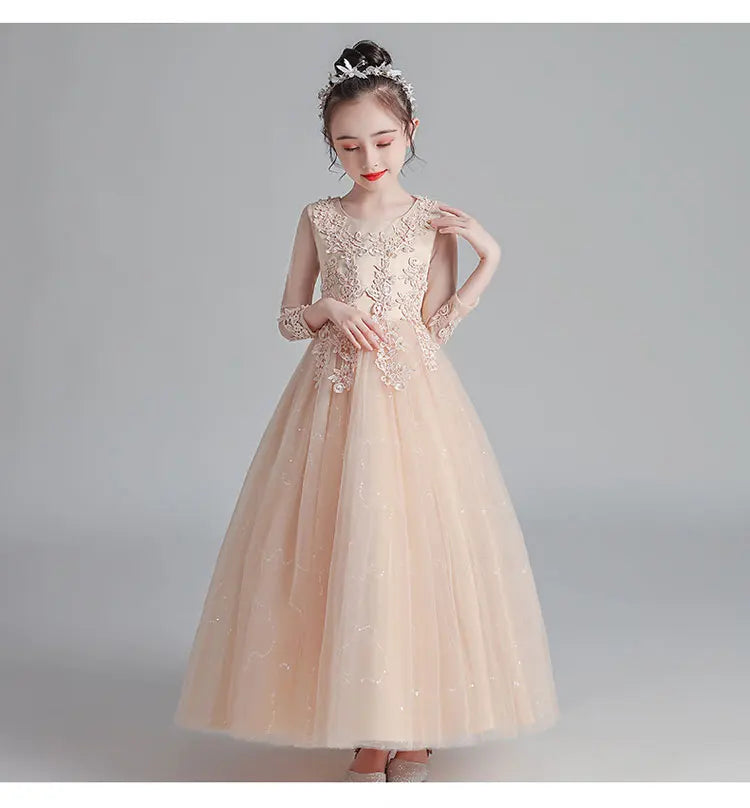 Fashion Flower Girl Dresses for Weddings Lace Long Sleeve Kids Dresses for Girls Summer Girls Party Dresses 3-13 Years