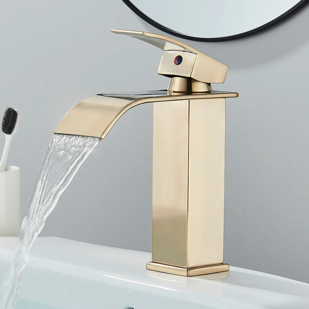 Matte Black Basin Faucet Deck Mounted Single Lever Bathroom Crane Waterfall Brass Bathroom Tap Hot Cold Water Mixer Taps