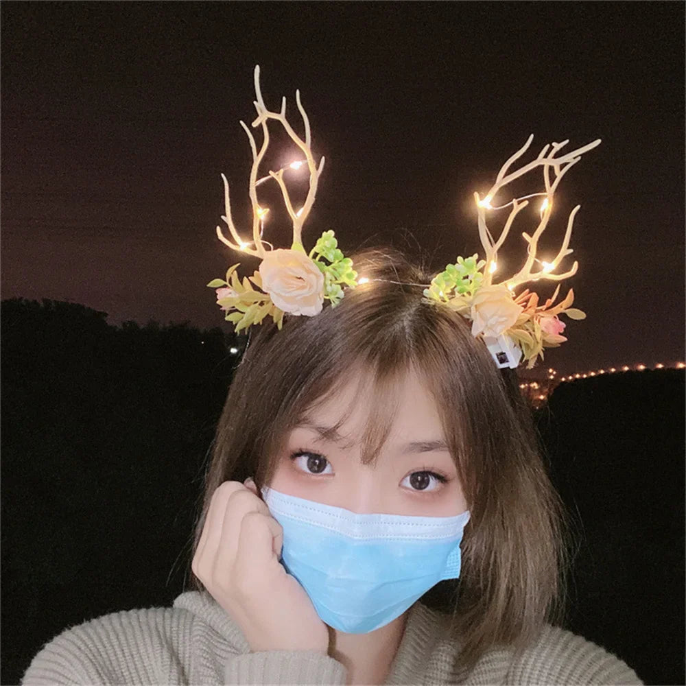 Christmas LED Light Antler Headband Cute  Christmas Party Atmosphere Decoration