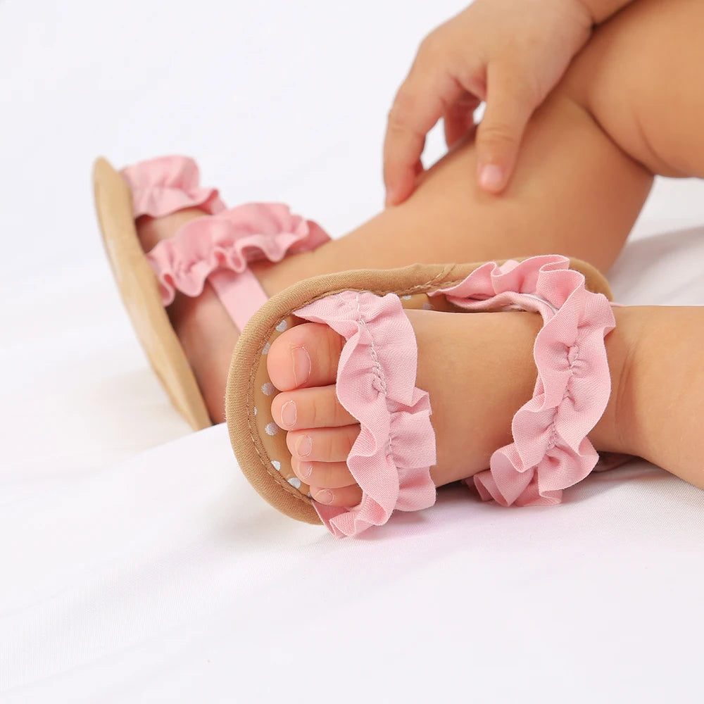 Baby Girls Sandals Ruffle Bowknot Premium Soft Sole Anti-Slip Open Toe Breathable Summer Outdoor First Walker Shoes Baby Sandals