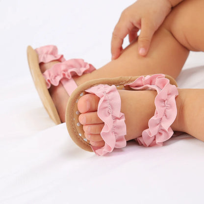 Baby Girls Sandals Ruffle Bowknot Premium Soft Sole Anti-Slip Open Toe Breathable Summer Outdoor First Walker Shoes Baby Sandals