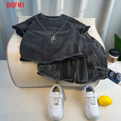 Hot Sale Fashion Baby Boy Suit Summer Clothes Short Sleeve T-shirt Short Jeans 2 Piece Set Kids Outfit Children's Costume