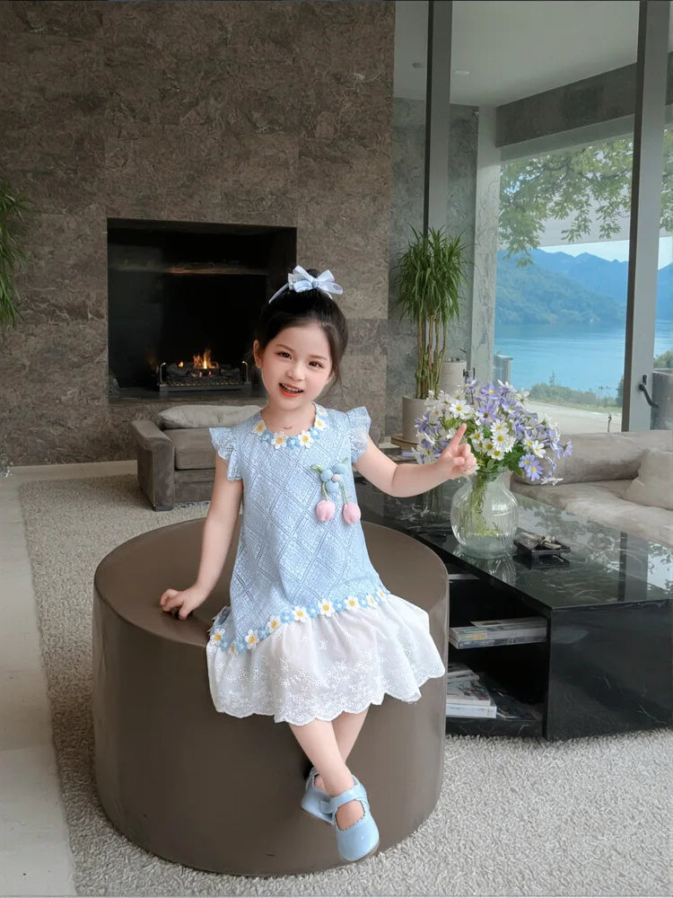 New Children's Fly-sleeved Skirt Summer Dress Girls Princess Dress Girls Vest Skirt (Available)