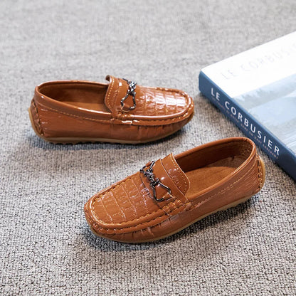 Boys Loafers Non-slip Children's Leather Shoes All-match Four Seasons Metal Buckle  Shiny Simple Kids Fashion Moccasin Shoes