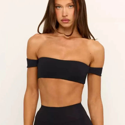 PMWRUN Women's Off - the - Shoulder Yoga Crop Top with High Waist Leggings Set, Stretchy and Breathable for Gym & Workout