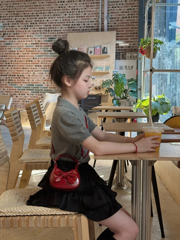 Kids Girls Cute Bowknot Handbag Fashion Crossbody Bag Detachable Strap Mini Shoulder Bag for Children Stylish Purse