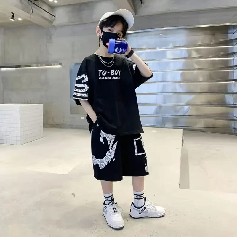 Boys Summer 2 Piece Clothing Set with printed T-shirt and matching shorts