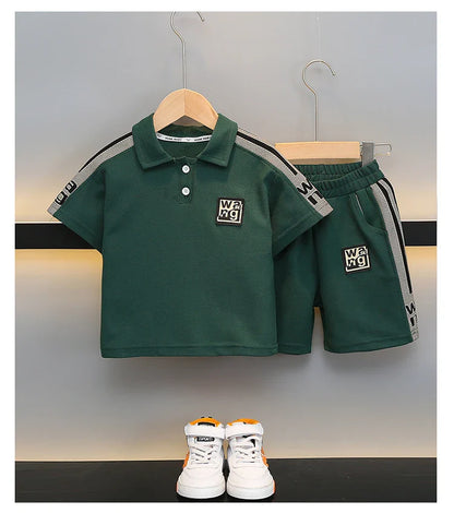 Boys Summer Polo Shirt Set New Baby Short-sleeved Two-piece Set Boys Children's Foreign Children's Clothing