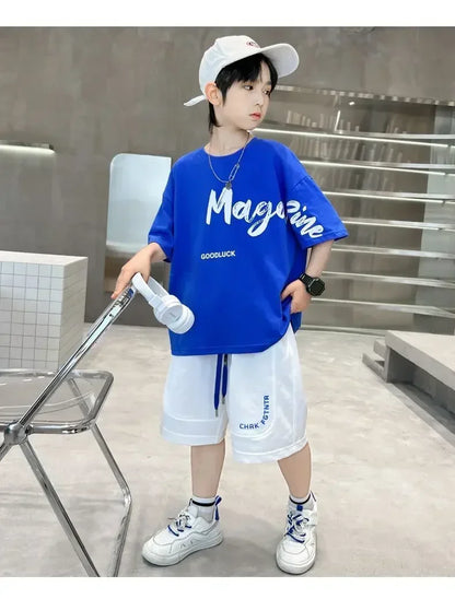 Korean Thin Sports Summer Two-Piece Set Boys Summer Set New Children's Summer Medium and Large Children's Boy