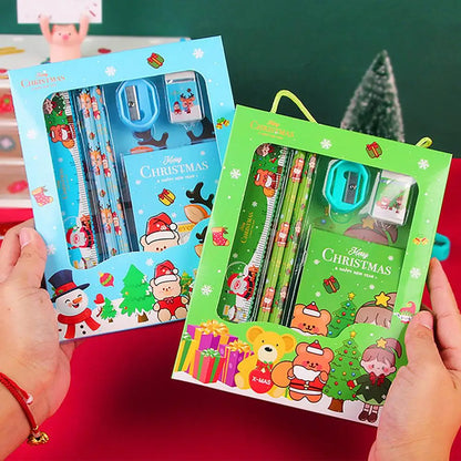 6Pcs/set Christmas Stationery Set Xmas Pattern Pencil Sharpener Erasers Children Pencils Gift Kawaii School Stationery Supplies