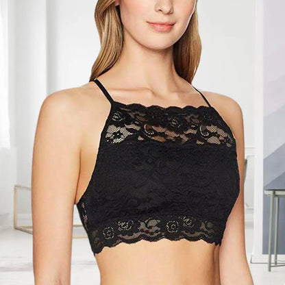 Summer Embroidery Flower Lace Tube Top Halter Backless Bandeau Bra Breathable Perspective Thin Women Underwear