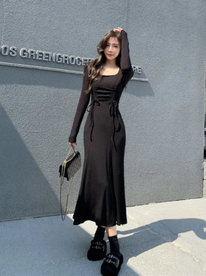 French Style Dresses Women High Waisted  Daily Casual Comfortable Long Sleeve Ladies Mermaid Dress  Autumn Winter Clothes