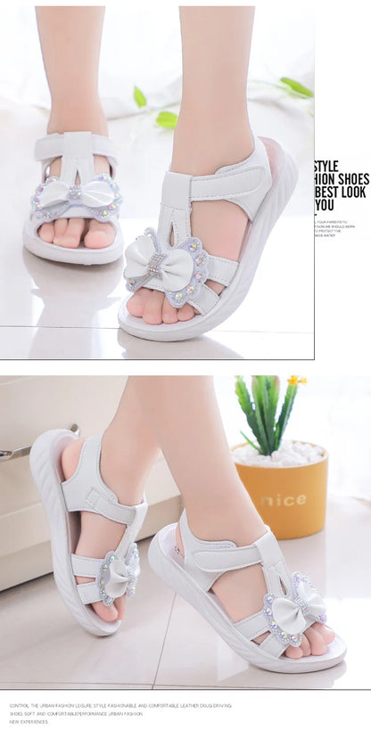 Solid Bow Children's Summer Shoes Cute 2025 Beach Non Slip Sandals For Baby Girls Footwear Soft Infant Kids Fashion Sandals