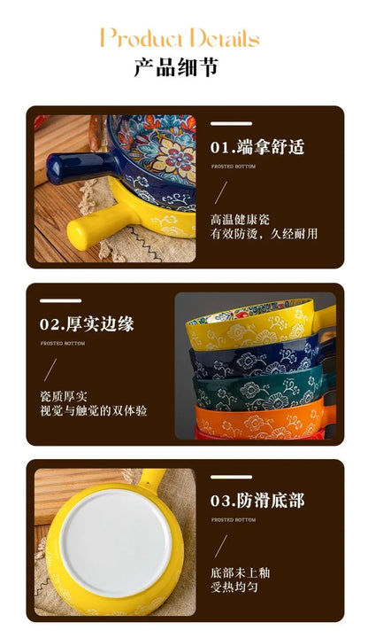 Single Handle Ceramic Noodle Bowl, Bohemian Design, Large Bowl, Creative Restaurant, Household Salad, Dessert Bowl, Home Decorat