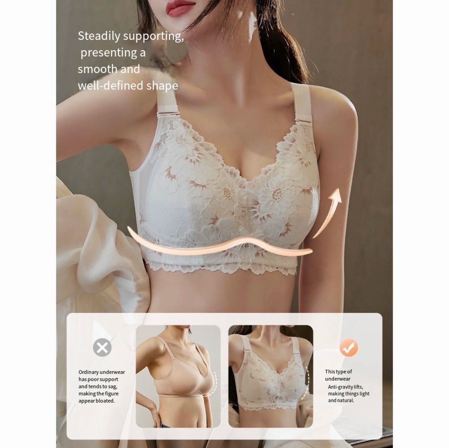 Lace honeycomb cup underwear plus size underwired full cup breathable anti sagging tucked pair breast bra