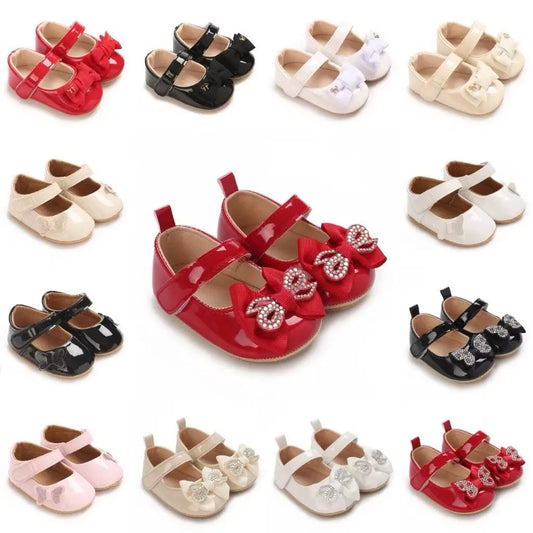 Spring and Autumn Bow Mary Jane Princess Shoes  Baby Girl Rubber Bottom Anti slip Sneaker