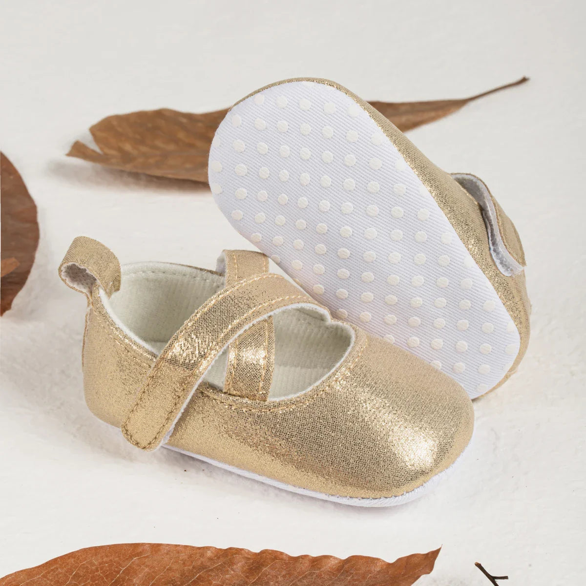 Gold Tie Cute Bow Flower Baby Princess Shoes Wedding Birthday Party Non-Slip Soft Sole Baby Toddler Shoes