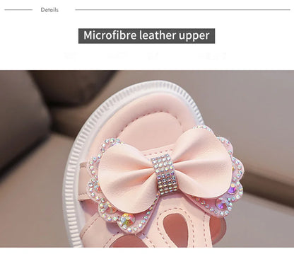 Adorable Elegant Girls Summer Casual Sandals Soft Soled Princess Style Kids Shoes Comfort Breath Anti Slip Magic Strap Closure