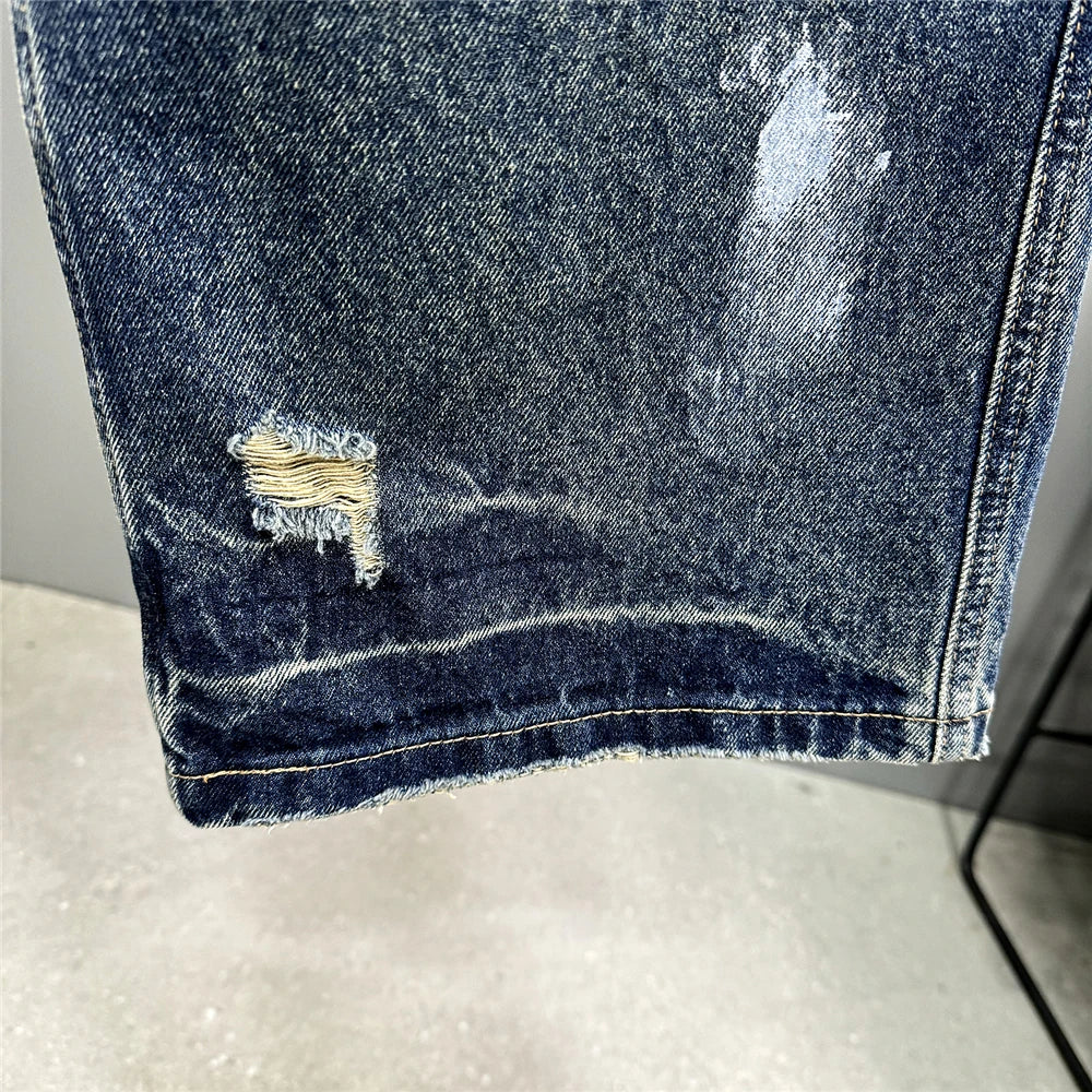 High End Men'S Clothing Hip Hop Graffiti Baggy Jeans For Men Streetwear Skateboard Ripped Jeans Korean Trendy Denim Trousers  ( Available )