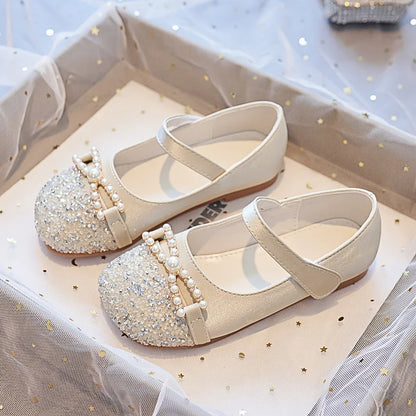 Girl Princess Shoes 2025 Spring and Autumn Crystal Shoes Rhinestones Single Shoes Baby Small Leather Shoes Soft Soles with Dress