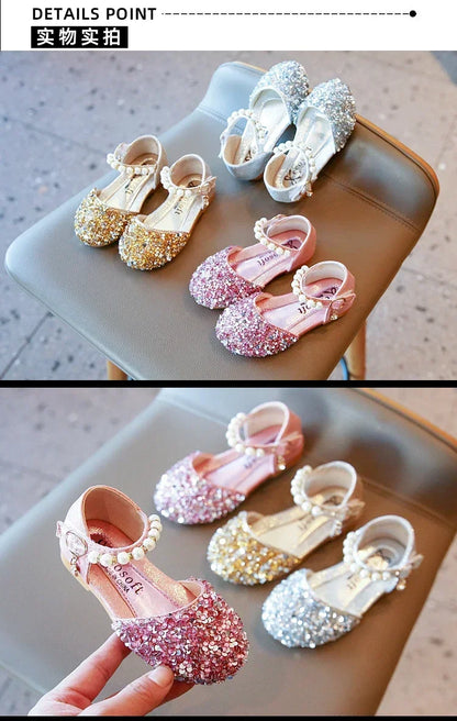 Kids Flat Shoes Soft Sole Girls Princess Shoes Mid To Large Child Choir Stage Performance Shoes Girl Silver Formal Dress
