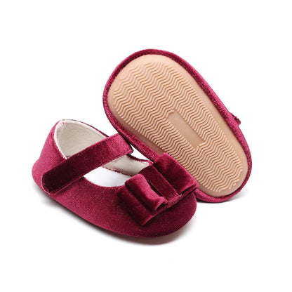 Newborn Baby Girls Mary Jane Flats Cute Bow First Walkers Velvet Non-Slip Mesh Crib Shoes Princess Dress Shoes Soft Sole Flat