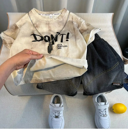 Hot Sale Fashion Baby Boy Suit Summer Clothes Short Sleeve T-shirt Short Jeans 2 Piece Set Kids Outfit Children's Costume