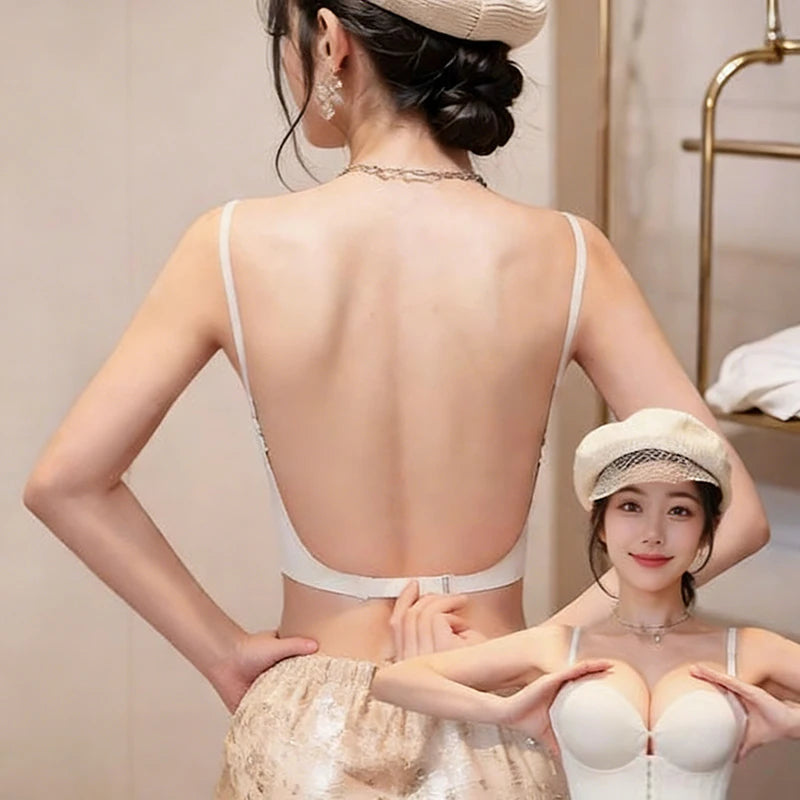 Women Sexy U-shaped Backless Front-closure Bra Ultra Hot Push-up Comfortable Non-slip Seamless Lingerie Top For Strapless Straps