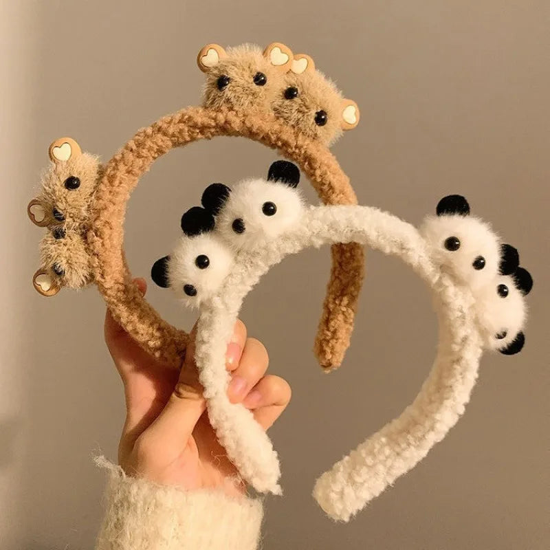 Plush Cute Panda Hair Band Female Autumn Winter Bear High Skull Headband