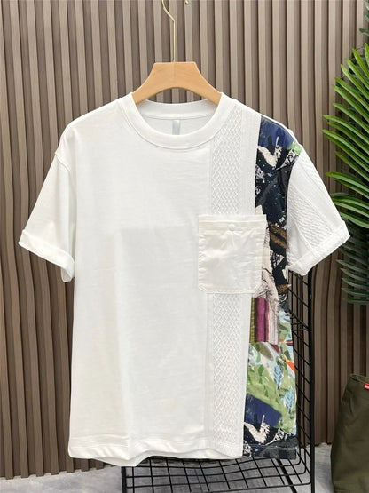 American Casual Summer Patchwork Color Block Loose Short Sleeve T-Shirt(Available)