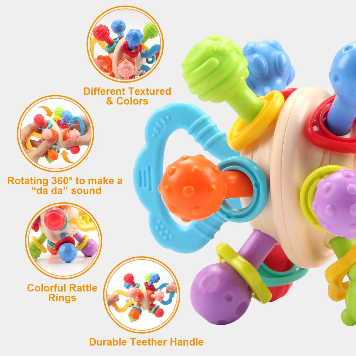 Baby Silicone Teether Ball BPA-free soft rattle toy for infants 0–12 months with easy-grip design