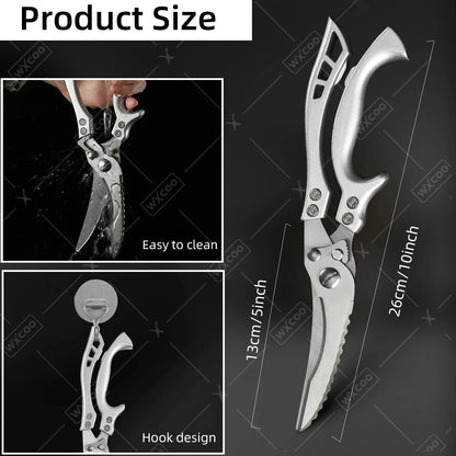 Stainless Steel Kitchen Scissors MultiFunction Chicken Bone Scissors for Cutting Fish Meat Vegetables Effort-Saving BBQ Scissors