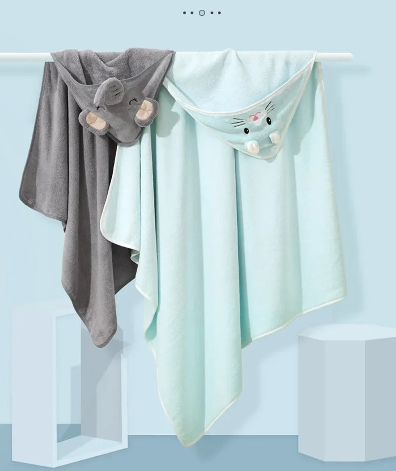0-3 Years Unisex Baby Bathrobe Flannel Cape Cartoon Boys Girls Hooded Bathrobe Newborn Shower Gift Wrap Swaddling Bath Towel (Available)