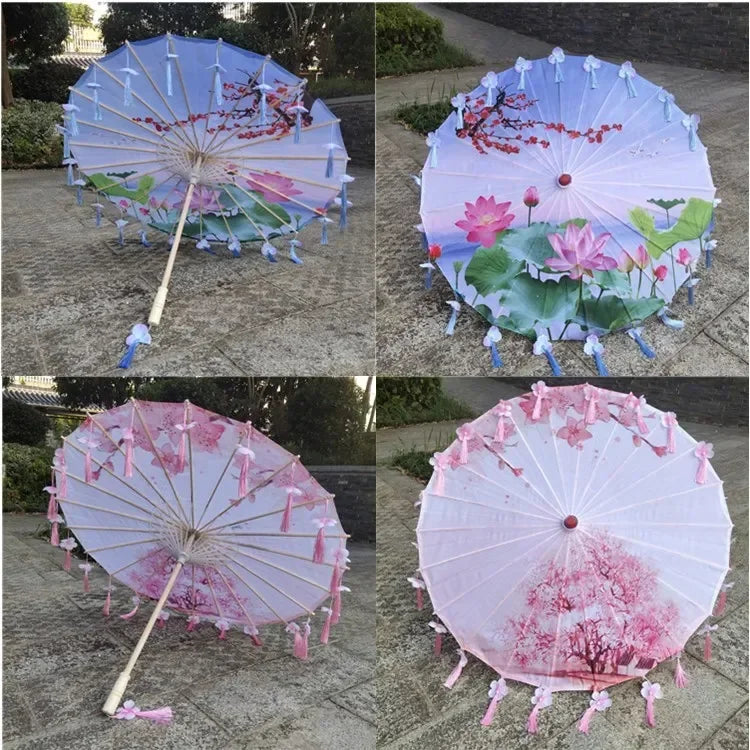 Women Umbrella Japanese Cherry Blossoms Tassel petal umbrella Chinese Style Oil Paper Umbrella