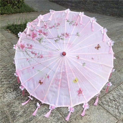 Women Umbrella Japanese Cherry Blossoms Tassel petal umbrella Chinese Style Oil Paper Umbrella
